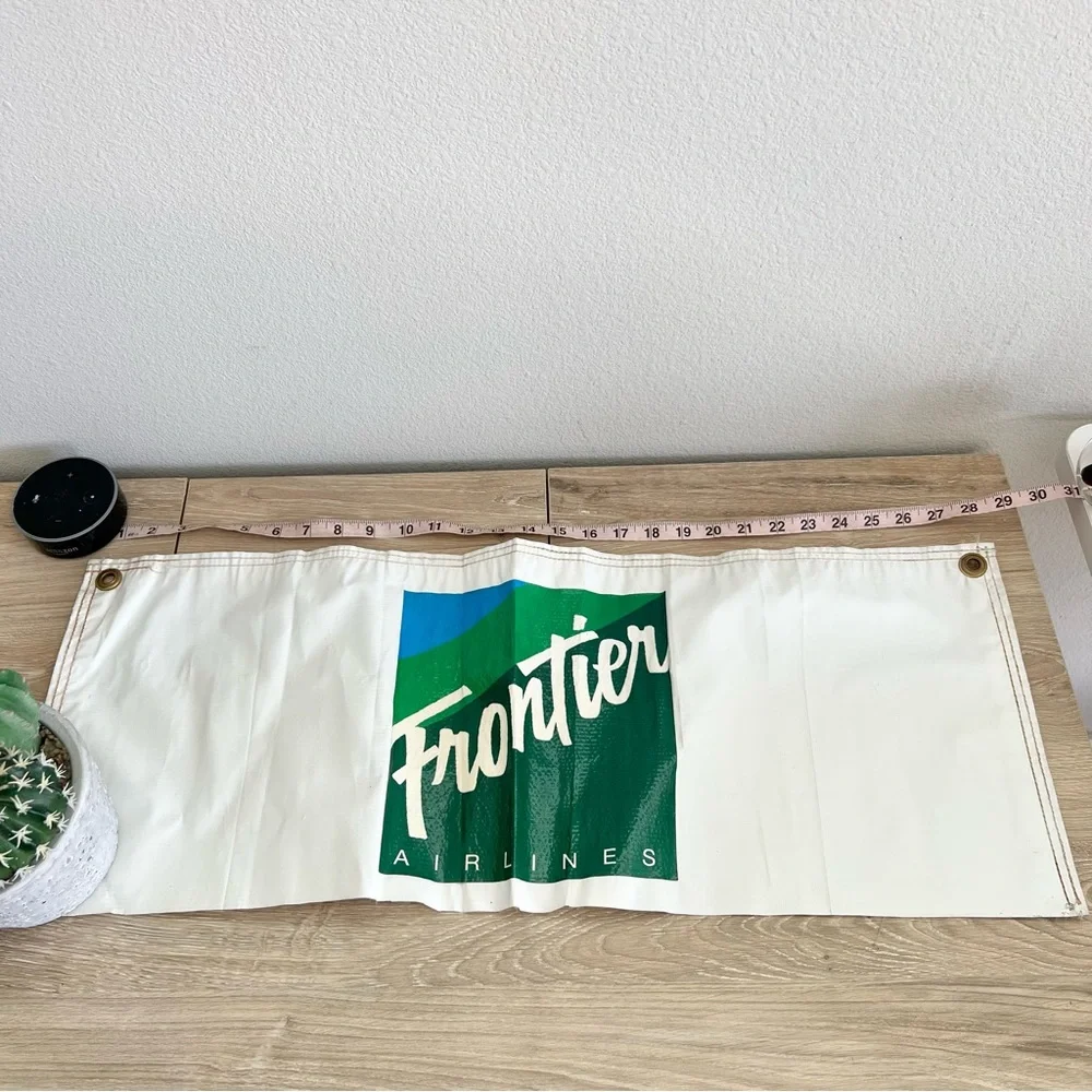 Vintage Frontier Airlines Banner Sign 30” Travel Aviation Promo Display